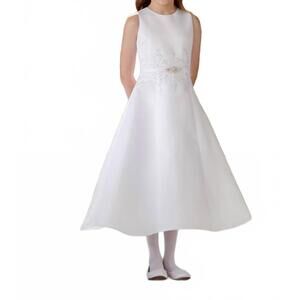NEW JOAN CALABRESE detailed high neckline dress in white